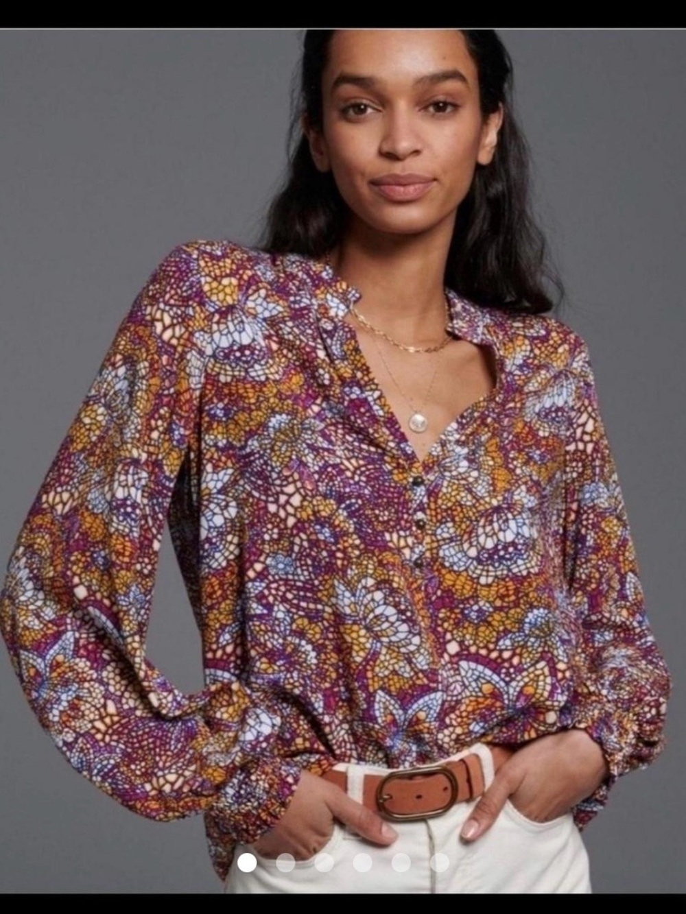 Anthropologie Maeve Multicolor Floral/Mosiac Print Button-Front Blouse size M